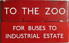 Pair of London Transport bus stop enamel Q-PLATES, the first is 'To the Zoo' (probably from a stop