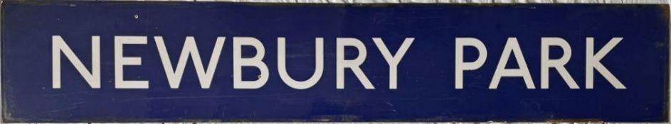 London Underground enamel PLATFORM SIGN from Newbury Park station on the Hainault loop of the