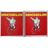 A Michelin Tyres ADVERTISING SIGN featuring the famous Bibendum Man riding a bicycle. A double-