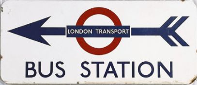 c1950s London Transport enamel STREET SIGN 'Bus Station' with a 'London Transport' bullseye device