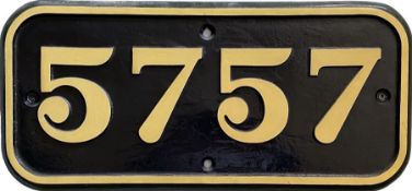 Great Western Railway (GWR) cast-iron CABSIDE PLATE from Collett 0-6-0PT 5757, built at Swindon in