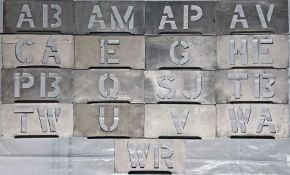 Large quantity (17) of London Transport bus garage STENCIL PLATES comprising examples from AB (