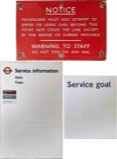 Trio of London Underground ENAMEL SIGNS comprising 'Notice....Warning to Staff...' (35" x 24" - 89cm