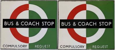 1950s/60s London Transport enamel BUS & COACH STOP FLAG (Bus Compulsory, Coach Request). A double-