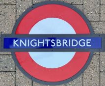 London Underground enamel PLATFORM ROUNDEL SIGN from Knightsbridge Station on the Piccadilly Line.