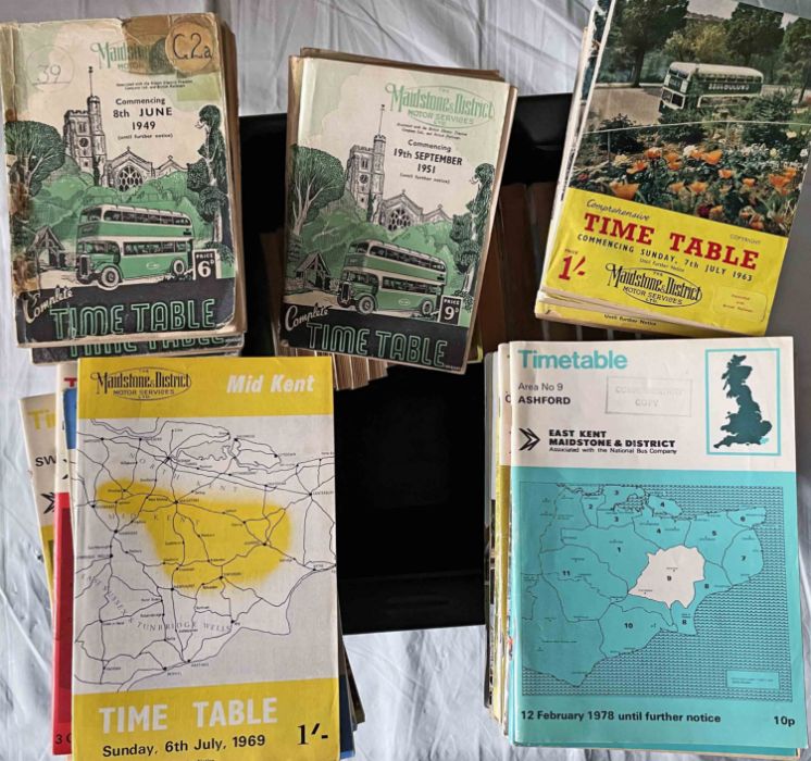 Large quantity (60+) of 1940s-70s Maidstone & District TIMETABLE BOOKLETS. A couple have worn covers