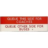 London Transport bus stop enamel Q-PLATE 'Queue this side for Coaches, Queue other side for