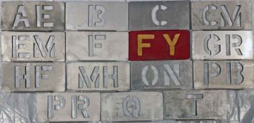 Large quantity (15) of London Transport bus garage & trolleybus depôt STENCIL PLATES comprising