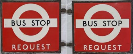 1930s/40s London Transport enamel BUS STOP FLAG, the 'request' version. Double-sided with two enamel
