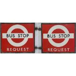 1930s/40s London Transport enamel BUS STOP FLAG, the 'request' version. Double-sided with two enamel