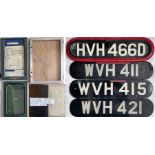 Selection (8 items) of bus-related material: 4 Huddersfield Corporation glass REGISTRATION PLATES, 2