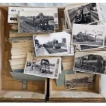 2 boxes (estimated 1,100+) of postcard-size, b&w RAILWAY PHOTOGRAPHS of Southern Railway locomotives