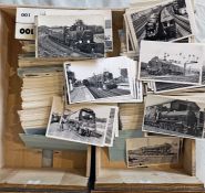 2 boxes (estimated 1,100+) of postcard-size, b&w RAILWAY PHOTOGRAPHS of Southern Railway locomotives
