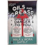 1938 London Transport double-crown POSTER "Garage Staff - Oils and Grease may prove a real danger to