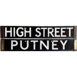 London Underground Q-Stock enamel DESTINATION PLATE for High Street [Kensington] / Putney on the