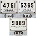 3 pairs of London Taxi enamel LICENCE PLATES (4751, 5365 and 9889) of the older type issued by the