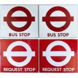 Pair of London Transport enamel BUS STOP FLAGS, one Compulsory, one Request. These are of the type