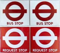 Pair of London Transport enamel BUS STOP FLAGS, one Compulsory, one Request. These are of the type