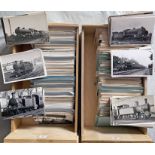 2 boxes (estimated 1,500+) of postcard-size, b&w RAILWAY PHOTOGRAPHS of Southern Railway (&