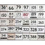 Large quantity (30) of London Transport bus stop enamel E-PLATES with route numbers from 36A to 398.