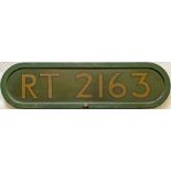 London Transport RT BONNET FLEETNUMBER PLATE from Country Area (green) RT 2163. The first RT 2163 (a