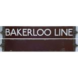 London Underground Standard Tube Stock enamel CAB DESTINATION PLATE 'Bakerloo Line' on a brown