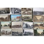 7 boxes (600+ pictures) of postcard-size PHOTOGRAPHS & COMMERCIAL POSTCARDS assembled into areas