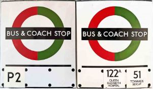 1950s/60s London Transport enamel BUS & COACH STOP FLAG (Compulsory), an E3 version with space for 3