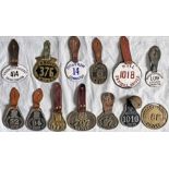 Selection (13) of early 20th-century bus & tram driver/conductor LICENCE BADGES, a mixture of