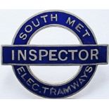 South Metropolitan Electric Tramways Inspector's CAP BADGE dating from 1924-1933. Based on the