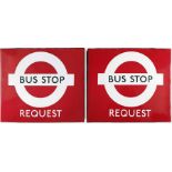 London Transport enamel BUS STOP FLAG (Request) of the 'roundel' type introduced in the 1970s to