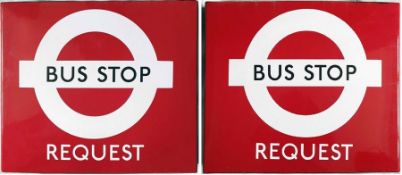 London Transport enamel BUS STOP FLAG (Request) of the 'roundel' type introduced in the 1970s to