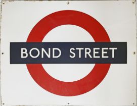 1950s/60s London Underground enamel PLATFORM BULLSEYE SIGN from Bond Street Station on the Central