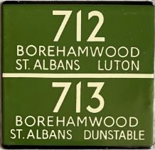 London Transport coach stop enamel E-PLATE for Green Line routes 712 destinated Borehamwood, St