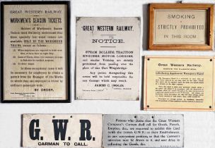 Selection (5) of small-size GWR NOTICES comprising 'Workmen's Season Tickets' (framed & glazed),