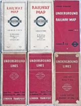 Selection (6) of 1930s/40s London Underground diagrammatic, card POCKET MAPS comprising Beck