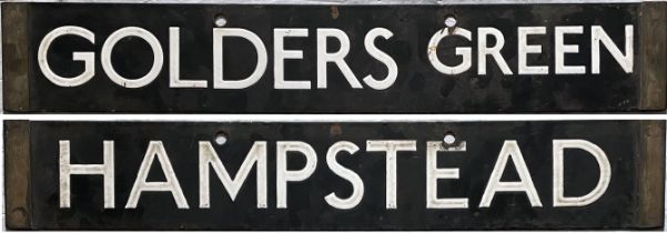 London Underground 1938-Tube Stock enamel CAB DESTINATION PLATE for Golders Green / Hampstead on the