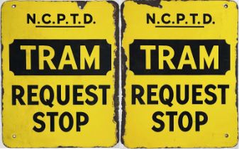 Newcastle Corporation Passenger Transport Department enamel TRAM STOP FLAG 'Request Stop'. A