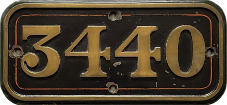 GWR brass CABSIDE NUMBERPLATE 3440 from 'City' Class 3700 4-4-0 'City of Truro' (1903-31), the