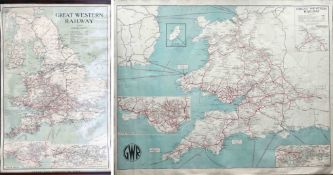 Pair of 1920s/30s Great Western Railway POSTER/WALL MAPS comprising a pre-Grouping hanging wall