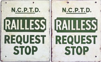 Nottingham Corporation double-sided, enamel TROLLEYBUS STOP FLAG "Railless Request Stop". A most