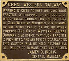 GWR cast-iron NOTICE 'Warning is given against the dangerous practice of propping up the doors...