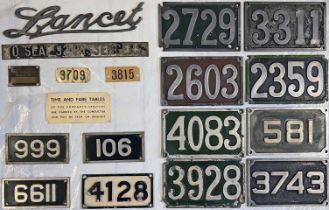 Quantity (18) of assorted BUS PLATES & BADGE comprising an alloy Dennis Lancet radiator badge, 12