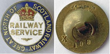 Great North of Scotland Railway WW1 RAILWAY SERVICE BADGE. Manufactured by J A Wylie & Co, London