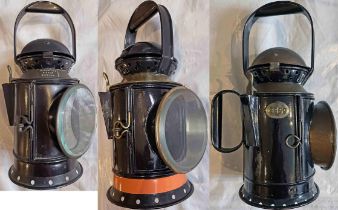 Selection (3) of GWR HANDLAMPS comprising a 3-aspect example with a brass plate "H. Couling, G-Shop,