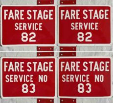 Pair of Lancashire United Transport enamel BUS STOP FLAGS 'Fare Stage Service 82' and 'Fare Stage