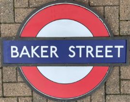 1930s London Underground PLATFORM BULLSEYE SIGN from Baker Street Station, home of the fictional
