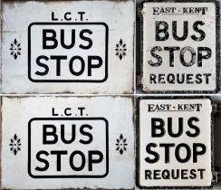 Pair of 1950s/60s double-sided BUS STOP FLAGS comprising an enamel example for Leeds City