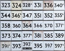 Large quantity (30) of London Transport bus stop enamel E-PLATES with Country Area route numbers