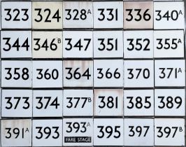 Large quantity (30) of London Transport bus stop enamel E-PLATES with Country Area route numbers